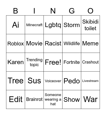 YouTube shorts bingo 5x5 Bingo Card