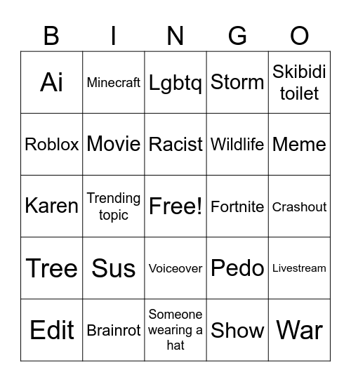 YouTube shorts bingo 5x5 Bingo Card