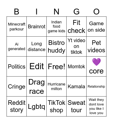 TikTok Bingo Card