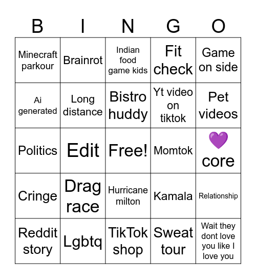 TikTok Bingo Card