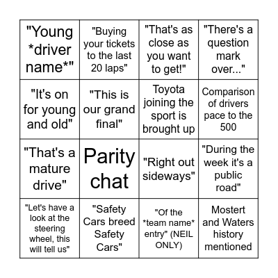 Bathurst Bingo #1 Bingo Card