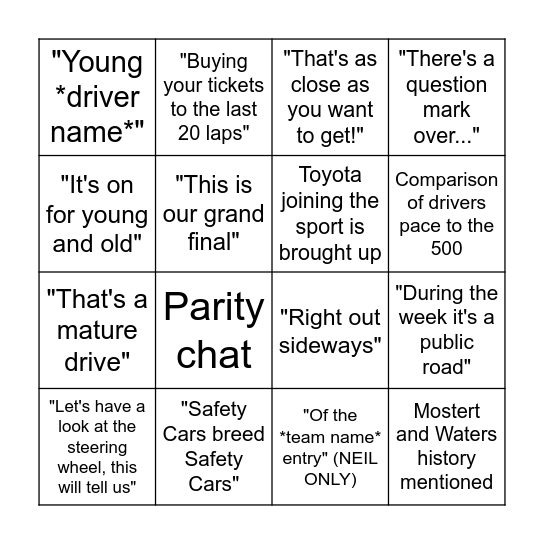 Bathurst Bingo #1 Bingo Card