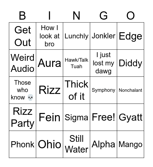 Brainrot Bingo Card