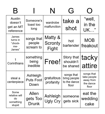 Ashleigh & Allen Wedding Bingo Card