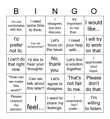 Assertiveness Bingo Card