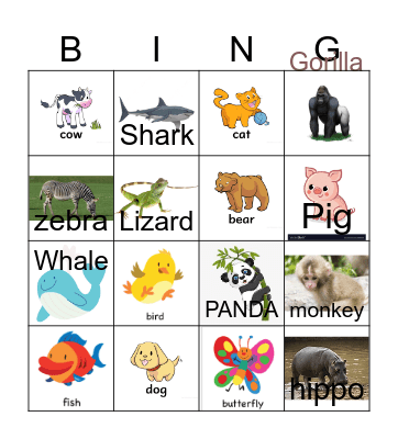 Unit 8 - Animals Bingo Card