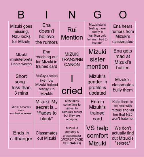 MIZUKI5 EVENT STORY BINGO Card