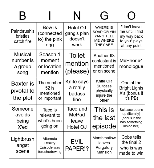 II2 EP17 Predictions!!!! Bingo Card