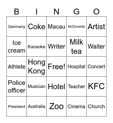 Relative Clause Bingo Card