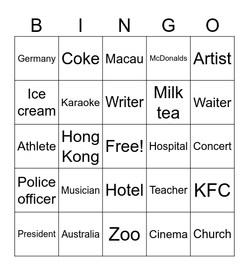 Relative Clause Bingo Card