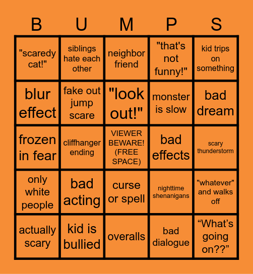goosebumps bingo Card