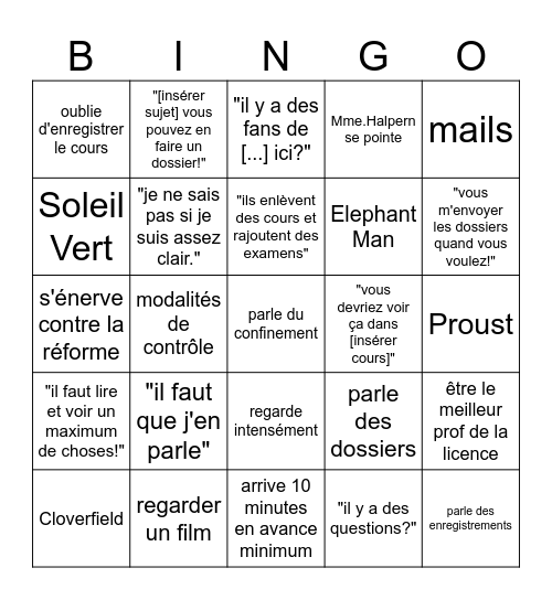 Bingo sur M.Hubier Bingo Card