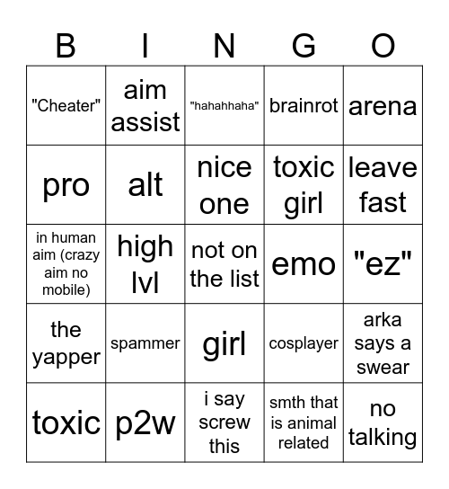 rivals bingo Card