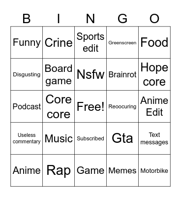 Untitled Bingo Card