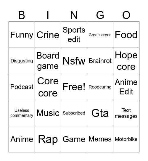 Untitled Bingo Card