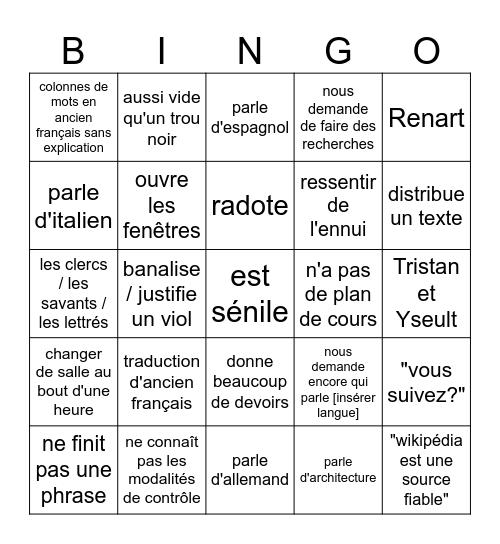 bingo Mme.Massacre Bingo Card