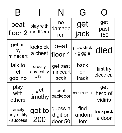 doors bingo Card