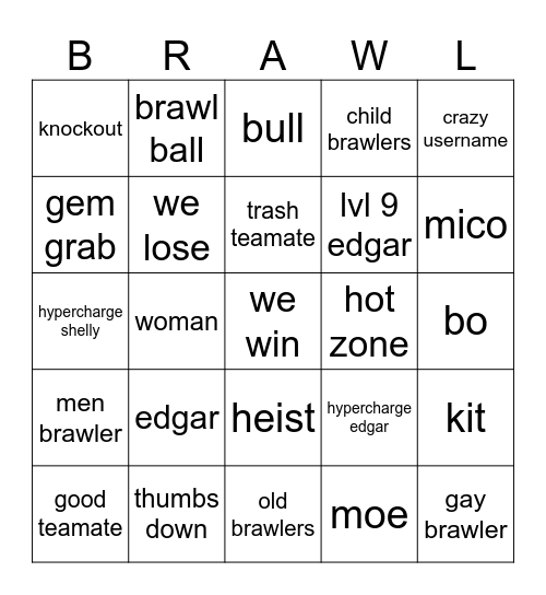 BRAWL STARS BINGO Card