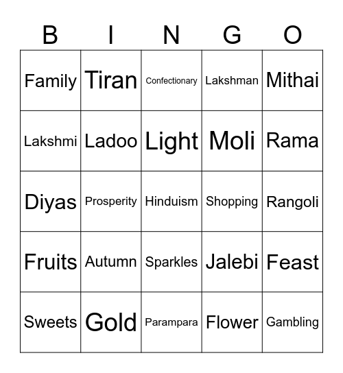 Diwali Bingo Card