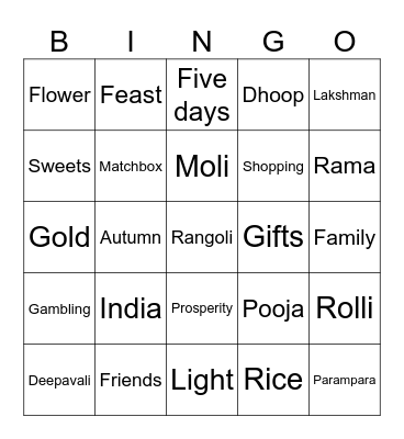 Diwali Bingo Card