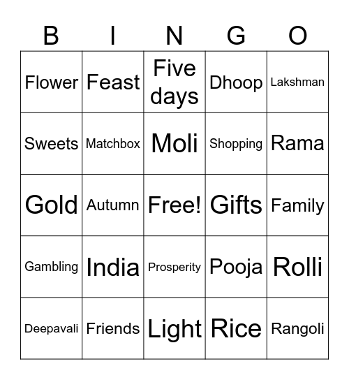 Diwali Bingo Card