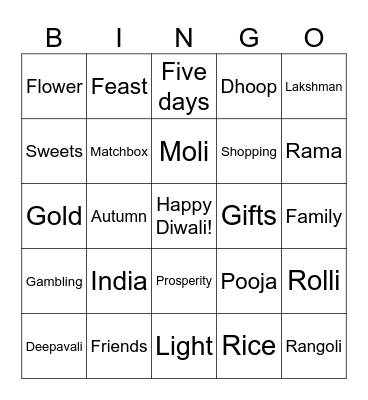 Diwali Bingo Card