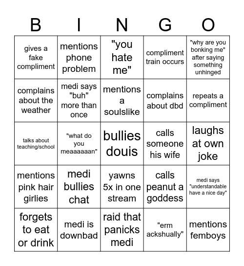 Mediocre At Bingo Card