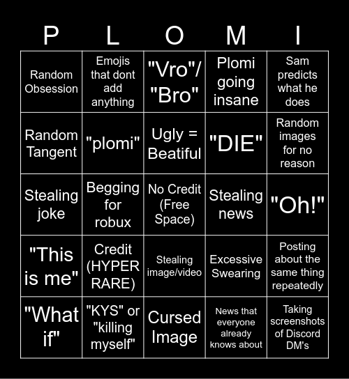 THE PLOMI BINGO Card