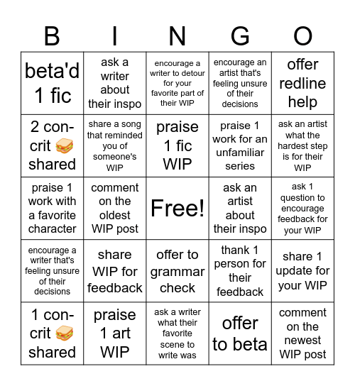 Workshop Bingo Card