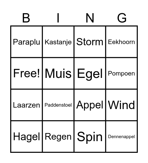 Herfstbingo Card