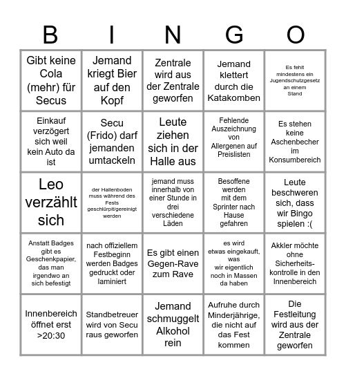 Die Bingokarde vom Julian fürs O-Feschd Bingo Card