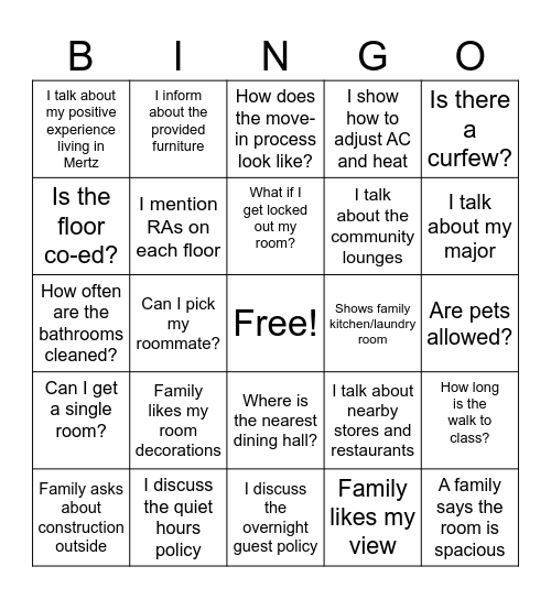 MERTZ DORM TOUR GUIDE Bingo Card