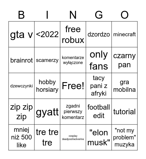 tiktok pizda Bingo Card