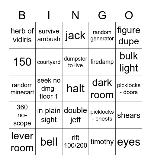 doors Bingo Card