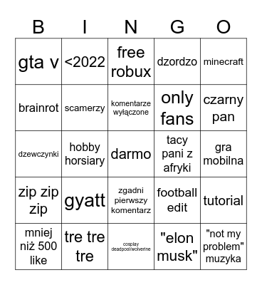 tiktok pizda Bingo Card