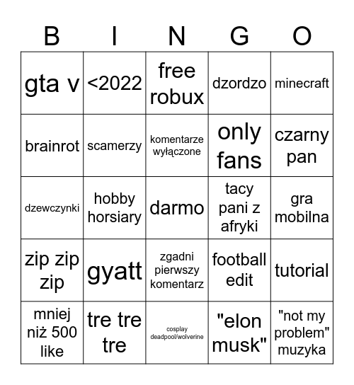 tiktok pizda Bingo Card