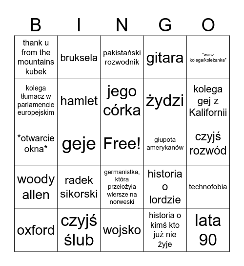 thomas Bingo Card