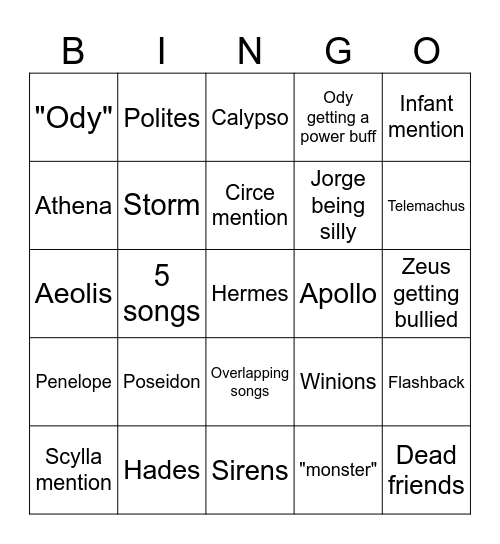 Vengeance Saga Bingo Card