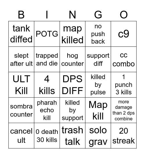 Overwatch Bingo Card