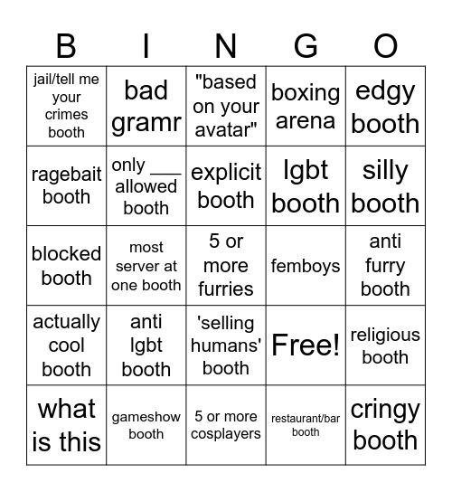 Booth Game Bingo Card