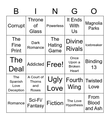 Infinity Craft Booktok Bingo Card