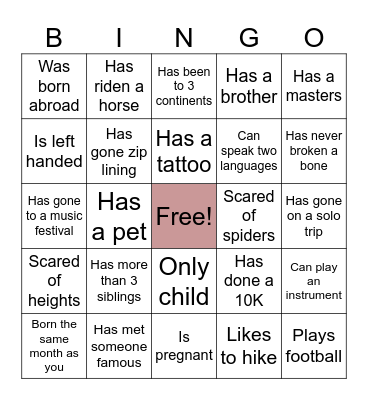 Baby Shower Bingo Card