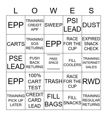 CASHIER Bingo Card