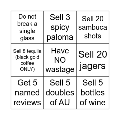 Viva Bar Bingo! Bingo Card