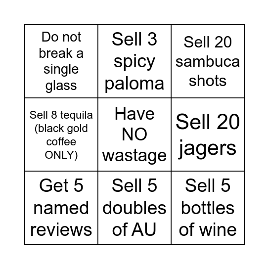 Viva Bar Bingo! Bingo Card