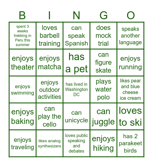 Student Ambassador Bingo! Bingo Card