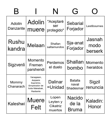 Archivo de las Tormentas 5 Bingo Card