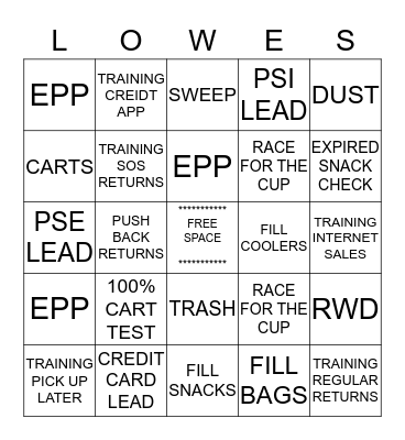 CASHIER Bingo Card