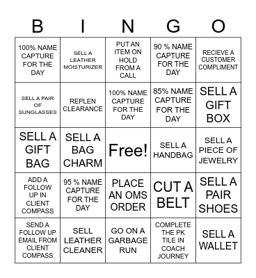 COACH BINGO - CASHIER/SUPPORT Bingo Card