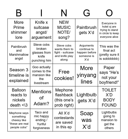 II 17 Bingo Predictions Bingo Card